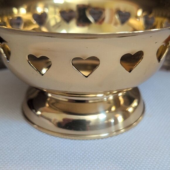Brass Footed Bowl With Cutout Hearts - Picture 8 of 8
